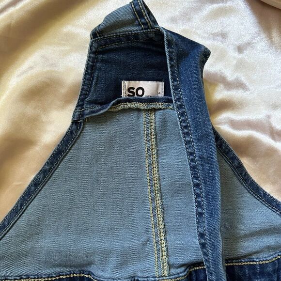 SO Girls Dark Blue Denim Shortalls Overalls Size 14 EUC - Picture 2 of 4